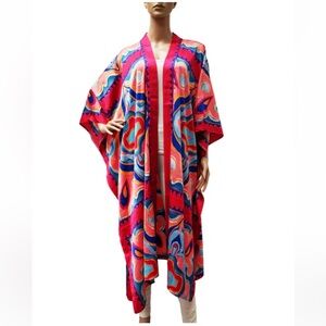 Silk Blend Kimono Hot Pink/Coral/Royal Blue NEW Item NWT One Size